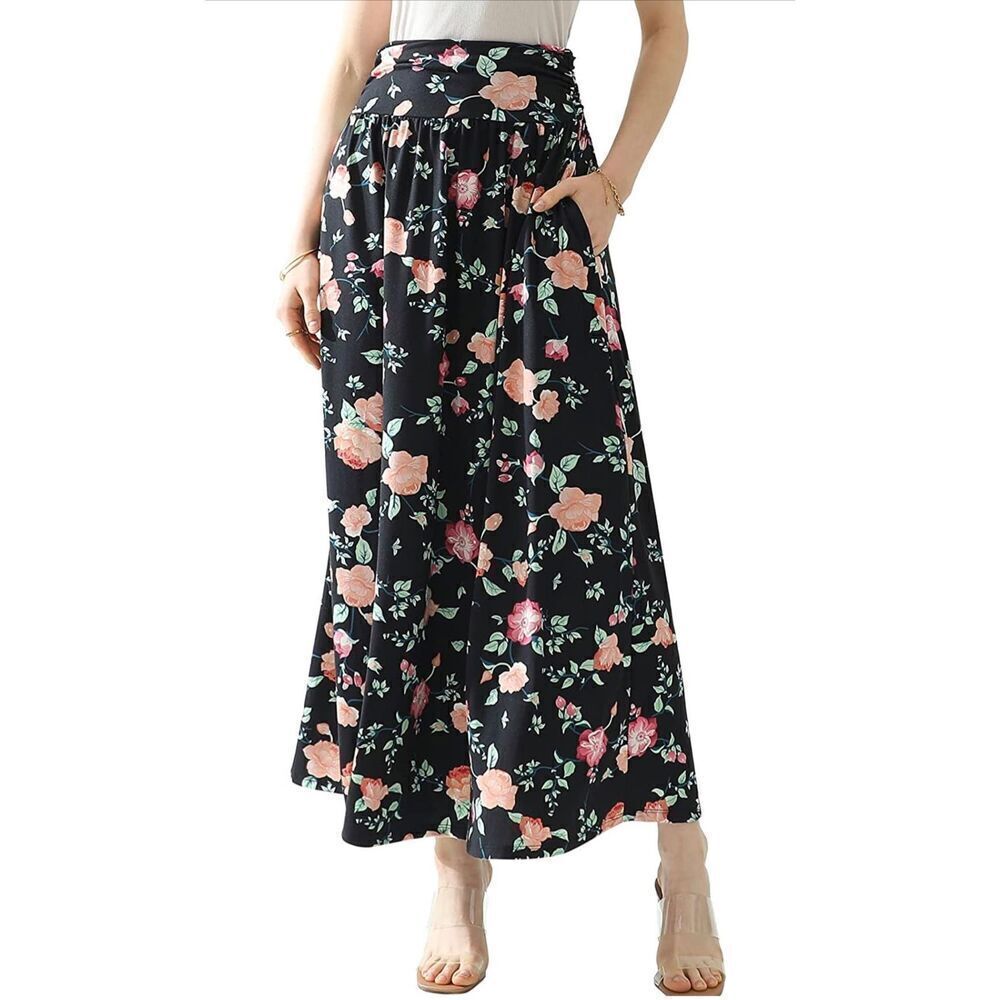 NEW Black Fliral Casual Skirt Soft Flowy Handkerchief Midi S